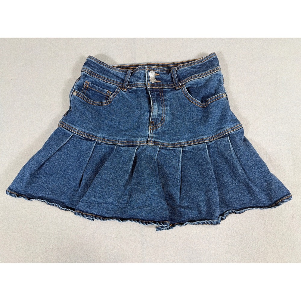 Wild Fable Womens/ teens Blue Denim Pleated Skater Mini Skirt Size 8 Medium Wash